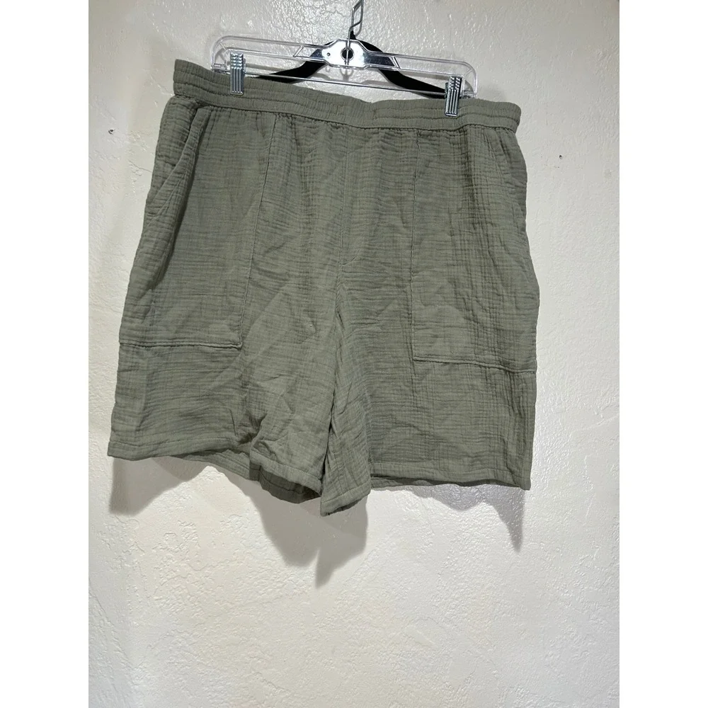 Universal Thread Womens XXL Olive Green Gauze Cotton Relaxed Fit Shorts Elastic